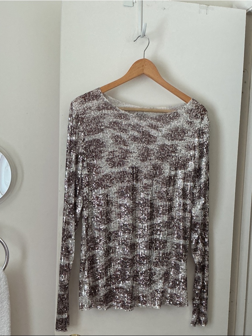 Sequin Knit Long Sleeve Top - Brown & Silver from FREE PEOPLE